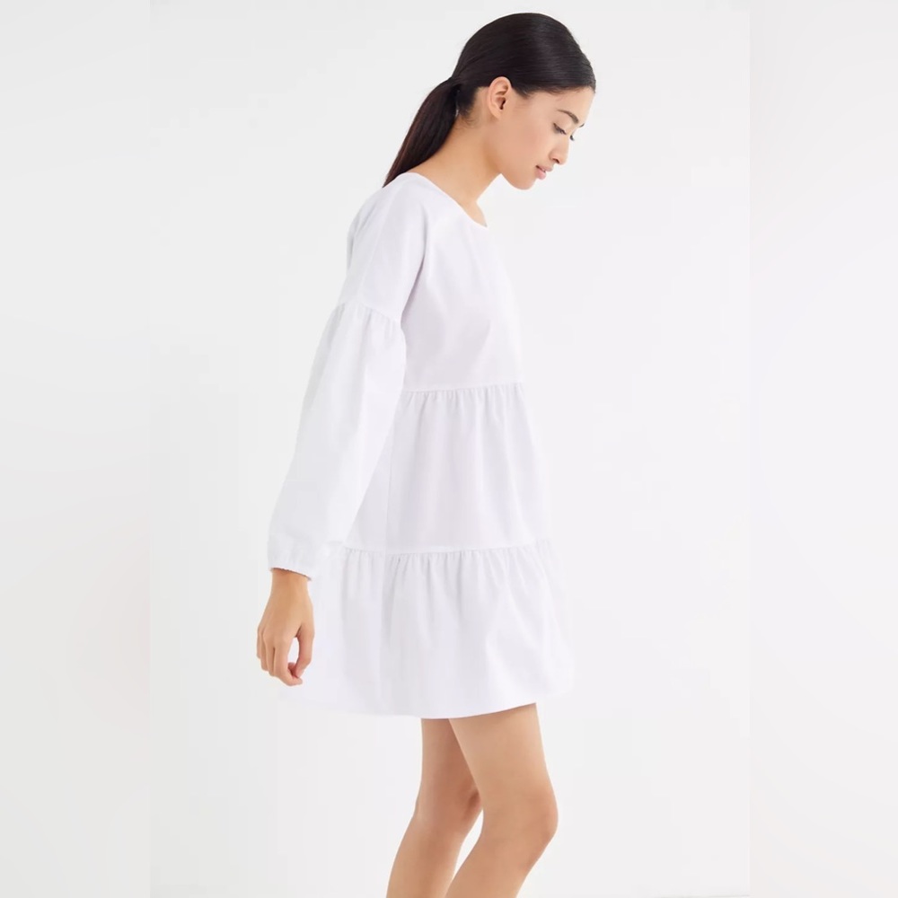 Urban Outfitters Renewal Remnants Long Sleeve Tiered Poplin Mini Dress